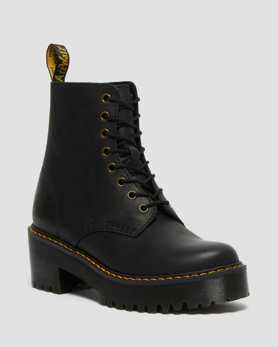 Dr. Martens Shriver Hi Wyoming Lær Heeled Platform Støvler Dame Svart [4538UQRAY]